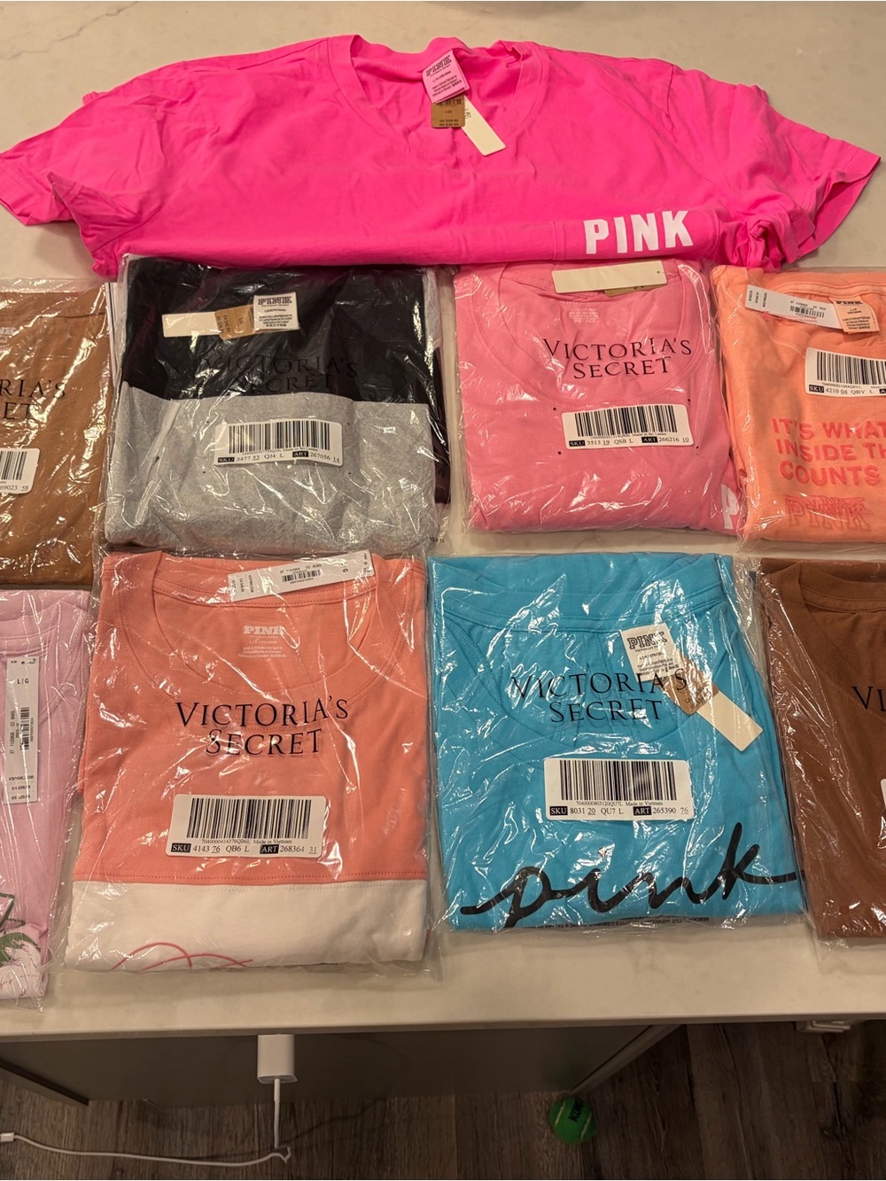 Victoria's Secret PINK Bright Hot Pink Logo Short Sleeve Tee (9) shirts! New B2